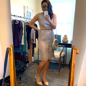 LOUIS VUITTON wool, lace and silk knee-length dress